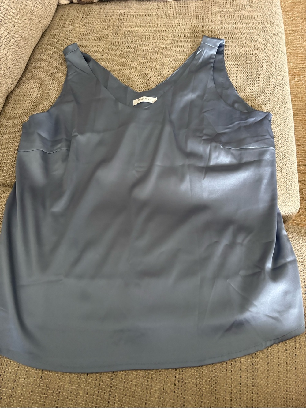 Simple Slate Blue V-Neck Satin Camisole